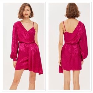 TOPSHOP Pink Jacquard Leopard Dress